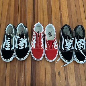 3pr Vans Old Skool. Camouflage /black, Black and  Red checker. Listing is for 3